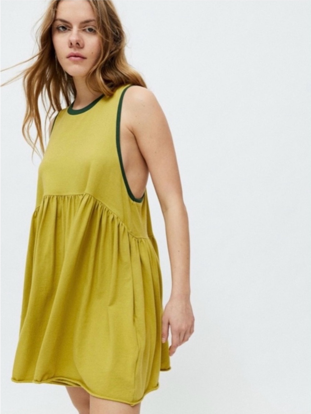 Urban Outfitters cotton UO Hadley Mini Dress chartreuse w Dark Green Sz M NWOT